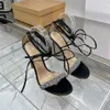Sandálias de grife Gianvito Rossi Mulheres 10.5cm Vestido de Salto Alto Sapatos Casuais Couro Genuíno Cinto Fino Combinação Cristal Sandália Decorativa