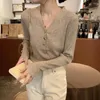 Blouses pour femmes Elegant V-Neck Triting Fottinging Shirt Women Automn Sweater V cou avec avec une manche à manches longues
