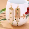 Dangle Earrings Auspicious Clouds Tassel For Women Ancient Gold Craft Vintage Green Crystal Drop Earings Court Style Jewelry