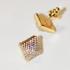 Orecchini pendenti con diamanti pieni di rivetti scintillanti con gemme quadrate placcate in oro 24 carati, gioielli di lusso da donna, marchio di design europeo