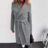 Trench da donna Cappotto in lana con risvolto da donna Giacca di media lunghezza da donna Parka lungo soprabito con lacci Abito femminile alla moda