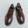 Dress Shoes Black Loafers For Men Tassels Round Toe Slip-On Brown Formal Pu Handmade Spring Autumn Mens