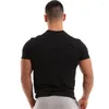 Ternos masculinos B8724 Homens Manga Curta Preto Sólido Algodão T-shirt Ginásios Fitness Musculação Treino Camisetas Masculinas Verão Casual Slim Tee Tops