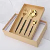 Dinnerware Sets Black Gold Cutlery Set Stainless Steel 24 Piece Dinner Knives Forks Spoons With Box Shiny Flatware