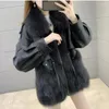 Women's Fur 2024 Winter Fashion Coat Mid Length True Collar One Piece Combination Grey