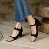 Dress Shoes Women High-Heeled Chunky Heels Famele Mary Jane Clasp Vintage Ladies Color Matching Temperament Pumps