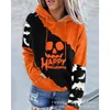 Damen Hoodies INS Casual Vintage Mode Langarm Lose Kapuzenpullover Herbst Halloween Kürbis Laterne Print Top