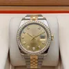36 Guld Champagne Dial Diamond Watch 116243 Rostfritt stål 18K Pure Gold Factory Automatiska herrklockor231y