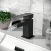 Bathroom Sink Faucets Basin Waterfall Faucet Deck Mounted Black Cold And Water Mixer Stainless Steel Washbasin Taps