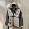 Frauen Pelz Winter Frauen Kurze Nachahmung Gestreiften Kragen Woll Mantel Kaschmir Faux Nerz Jacke Strickjacke Langarm Crop Tops