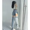 Jeans femininos calças largas calças europeias americanas picantes meninas fritadas rua tubo reto verão mulheres cintura alta design solto