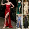 Lässige Kleider, Abendkleid, Brustwickel, rückenfrei, Schnürung, seitlich geteilt, Maxi-Damen-Satin-Korsett-Riemenkleid