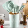 Set di stoviglie Set di utensili da cucina in silicone da cucina con manico in legno chiaro Pennello e forchetta antiaderenti da 12 pezzi