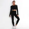 Pantalon de deux pièces pour femmes 2023 Sports pour femmes Crop Top Costume sans couture Gym Entraînement 2 pièces Ensembles Costumes décontractés Fintess Leggings Sportwear