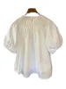 T-shirt da donna VANOVICH stile coreano estate 2024 pieghe larghe design manica a sbuffo casual top dolce moda bianca ufficio signora T-shirt