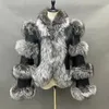 Women's Leather Lady Genuine Sheepskin Jacket With Natural Fur Crocodile Pattern Lambskin Coat