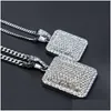 Pendant Necklaces Mens Gold Cuban Link Chain Fashion Hip Hop Jewelry With Fl Rhinestone Bling Diamond Dog Tag Iced Out Drop Delivery P Dhpbl