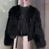 Pele feminina fofo falso casacos femininos rendas até manga longa sólido feminino casaco 2023 inverno luxo elegante moda quente o pescoço senhora