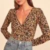 Vrouwen Blouses Tops Vrouwen 2023 Lange Mouw Button Up Shirt Sexy Diepe V-hals Luipaard Print Top Blouse Mode slim Ingerichte Shirts