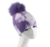 Tie Dye Print Beanie Winter Real Fur Pompom Hatts for Women Fashion Märke Hip Hop Caps Wool Sticked Bonheter Skullies1230054