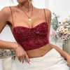 Tanques femininos glitter sexy camisola verão sem costas malha estilo cinta de espaguete moda senhoras ver através y2k tanque superior vermelho preto streetwear