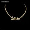 Aurolaco nome personalizado colares com coroa cubana corrente colares de aço inoxidável personalizado carta colar para presente feminino 211123262b