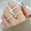 Cluster Ringen 3 Stuks Voor Vrouwen Vintage Kralen Elastische Gezamenlijke Ring Set Kleine Verse Sieraden Meisjes Temperament Zomer Mode Accessoires