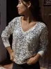 Женские свитера, однотонный лоскутный свитер с блестками для женщин, трикотажные укороченные топы в рубчик с длинными рукавами и v-образным вырезом, женская элегантная модная уличная одежда
