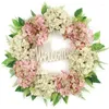 Dekorativa blommor Hello Letter Hydrangea Wreath Artificial Hanging Wedding Ornament för vårträdgårdsgårdens ytterdörrdekoration