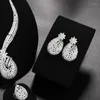 Necklace Earrings Set Selling Flower Style Luxury Wedding Jewelry Brass Inlaid Diamond Fashion Design Cubic Zirconia CZ 4pc Bridal