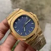 Top Watch Blue Dial Asia 2813 Movement 40mm 5711 1A 5711J Mechanical Transparent Golden Steel Automatic Mens Watches Wristwatches230p