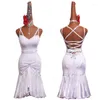 Stage Wear Summer Latin Dance Robe Femme Haut de gamme Strass Frange Blanc Compétition Samba Salsa Rumba Show Costume