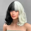 Cosplay Wigs Short Black White Wigs for Women 12'' Bob Hair with Bangs Natural Fashion Synthetic Full Wig Cute Colored Wigs for Daily PartyL231212