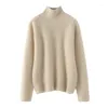 Suéteres femininos Luxuoso e aconchegante Mulheres S 100 Pure Cashmere Sweater com meia gola grossa feita em Ordos