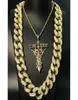 Hip Hop Men Necklace Gold Sliver Iced Out Crystal Miami Cuban Cross Rock Pendant Necklace Set 2CM Street Dance King49245389853287