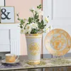 Vases de styliste Style européen, série de fleurs à tête dorée, en porcelaine, décoration en céramique de comptoir exquise de haute qualité, Y-P