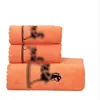 Designer Orange Towel Box Three Piece Set Holiday Gift High End Fashion Bath Towels for Men and Women on Business Travel