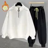 Herren Trainingsanzüge Hip Hop Halbhoher Kragen Sweatshirt Set Herbst Winter Trend Vielseitiger Reißverschluss Plüsch Dicker Mantel Jogger Jogginghose Streetwear 231212