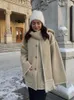 Giacche da donna Cappotto di lana sciolto patchwork moda con sciarpa Donna Tasca chic manica lunga Capispalla spessa Giacca invernale monopetto 231211