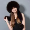 Boinas Cabello de mujer Cálido Piel Rex Top Cola Sombrero de piel Tendencias de moda de invierno