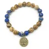 SN1281 Conjunto de pulsera con cabeza de Buda de diseñador a la moda, imagen de jaspe, regalita azul oscuro, pulsera con árbol de la vida, joyería de piedra Natural, 196g