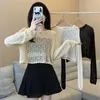 Damenpullover Lucyever Y2K Süße abgeschnittene Pullover Frauen Mode lose aushöhlen gestrickte Pullover weibliche solide dünne Sonnencreme Casual Tops