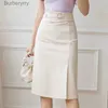 Röcke Korean Fashion Business Arbeitsrock für Frauen Eleganter unregelmäßiger Schlitz Gerader Bleistiftrock Vintage Stretch Wrap Hüfte MidiröckeL231212