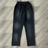 Erkek Hoodies Erkekler Vintage Wash Siyah Sıkıntılı Baskı Takımları Kalın Pamuk Çift Kapşonlu Pantolon