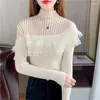 Pulls pour femmes Vêtements d'hiver Femmes pour la mode coréenne Tops à manches longues Top Cropped Lace Undershirt Sexy Knit Pink