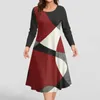 Casual jurken Modieuze lange rok Dames bedrukte midi-jurk Vintage A-lijn met mouw O-hals voor elegante herfst