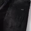 Jeans pour hommes High Street Lettres noires en détresse Patch brodé Skinny Stretch Ripped Streetwear Trous détruits Marque