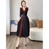 Casual Dresses Women Luxury Elegant Evening Party Dress Fashion V Neck Long Sleeve Patchwork Vintage Design Women's Prom Autumn Robe