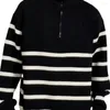 Men's Sweaters Black White Sweater Zipper Neckline Fall Winter With Stand Collar Striped Color Matching For Mid