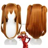 Cosplay Wigs EVA Asuka Langley Soryu Cosplay Wigs Long Brown Double Horsetail Halloween Costume Wig for Women Synthetic Hair Wig + Wig CapL240124